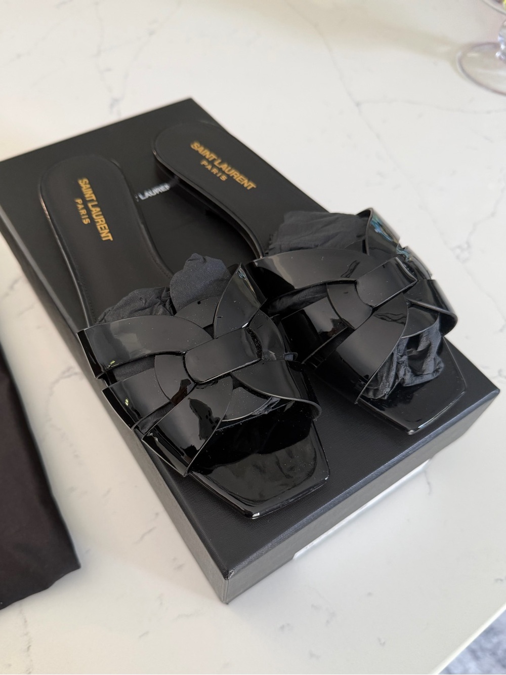 YSL Black Patent Leather Tribute Mules - Picture 8 of 10